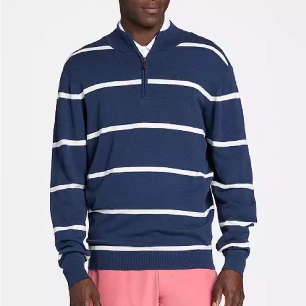 NWT Walter Hagen Clubhouse 1/4 Zip Sweater Mock-Neck Men's XL Navy/White Striped